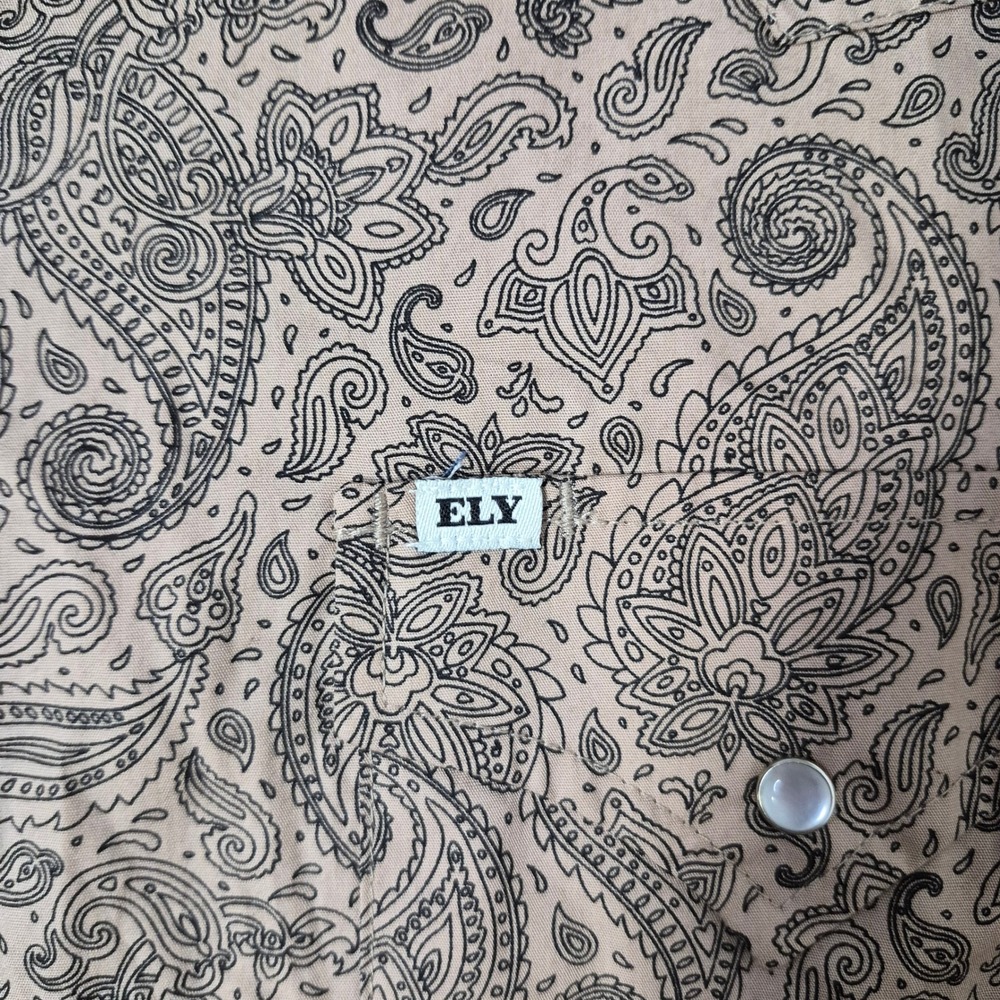 Ely Cattleman Western Shirt Mens XXL Tan Paisley Pearl Snap Long Sleeve Cotton - Picture 5 of 9